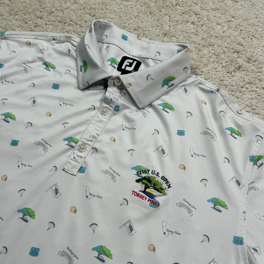 FootJoy Golf Polo XL White 121st US Open Torrey Pines California Print Shirt
